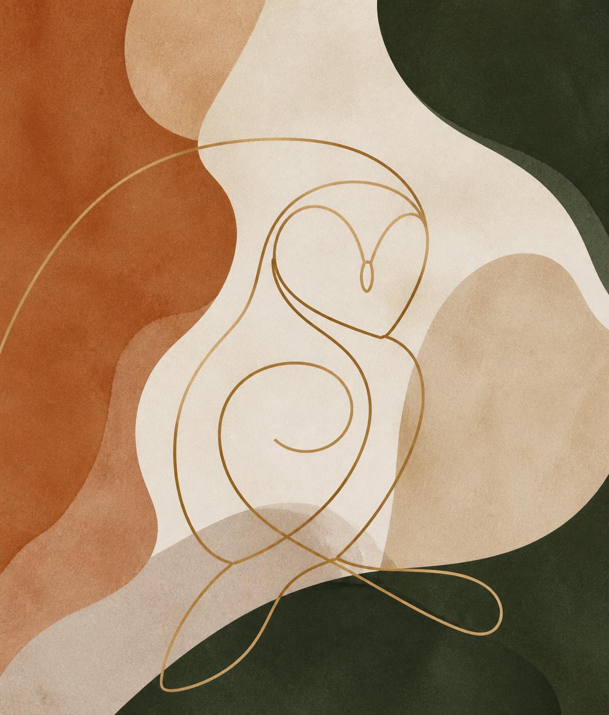 Abstract flowing line illustration of an owl form, symbolising transformation